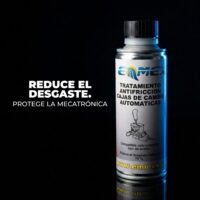 Envase de 250ml del Tratamiento Antifricción EMMEX para cajas de cambio automáticas y otras transmisiones, formulado para reducir el desgaste hasta en un 70% y mejorar la lubricación.