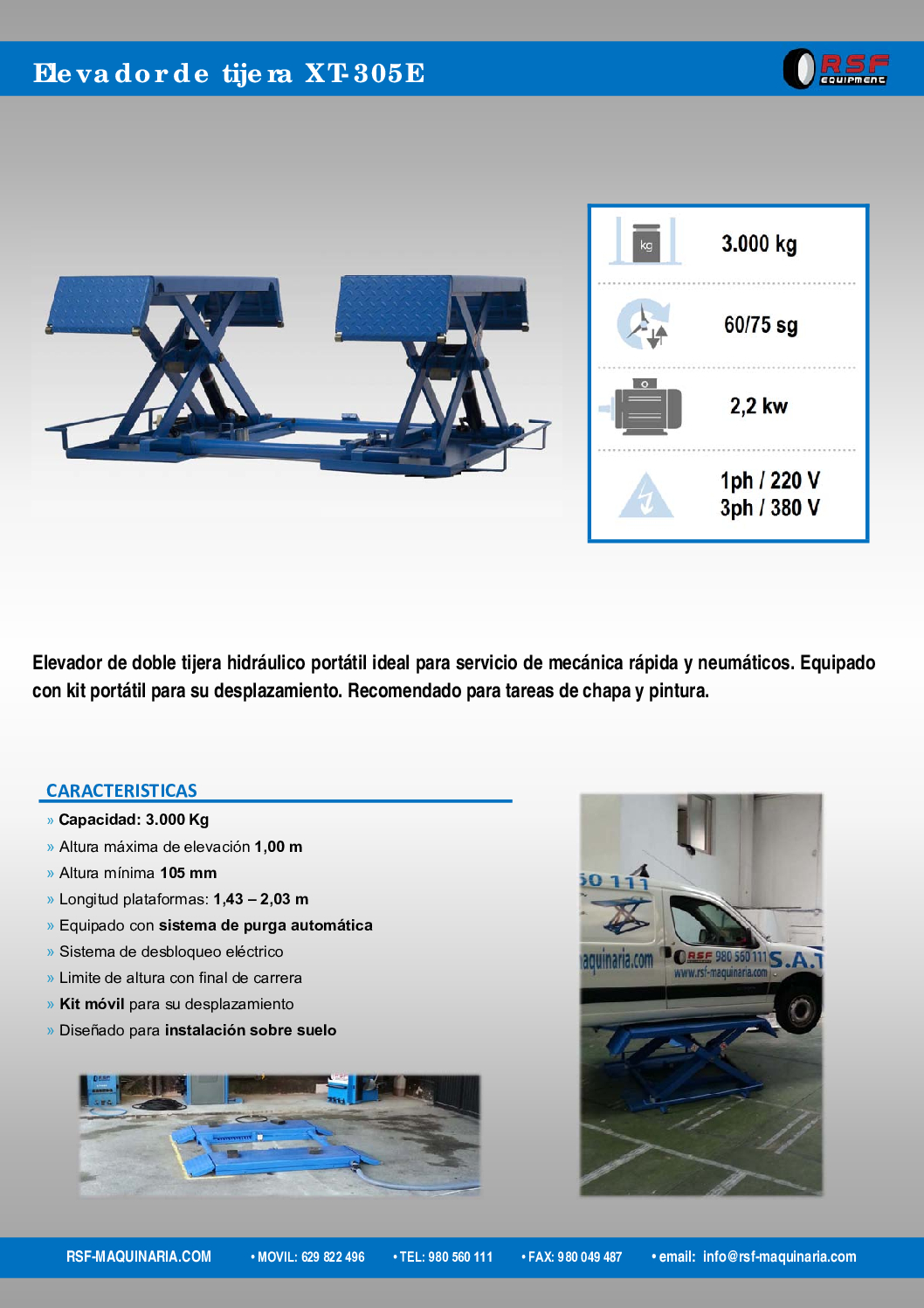 Elevador tijera XT-305E – Portátil y con desbloqueo eléctrico | RSF