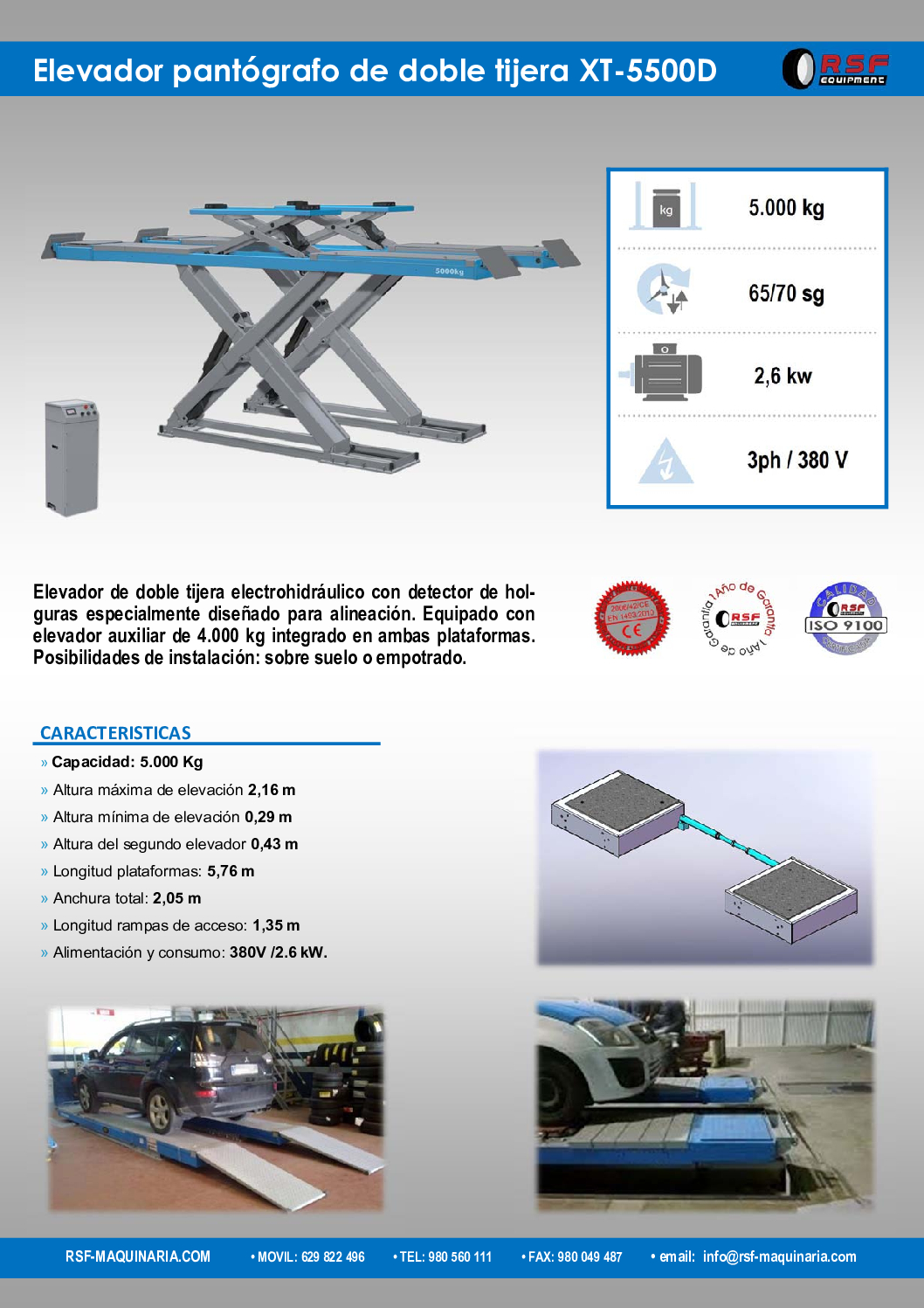 Elevador tijera XT-5500D – Electrohidráulico con detector de holguras | RSF