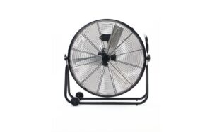 Ventilador de suelo industrial de 600 mm Metalworks con ruedas y estructura metálica.