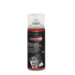 Lata de 400ml de grasa adherente en spray para cadenas de moto de la marca Ambro-Sol.