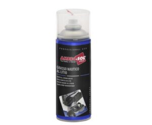 Lata de 400ml de grasa náutica de litio blanca en spray de la marca Ambro-Sol.