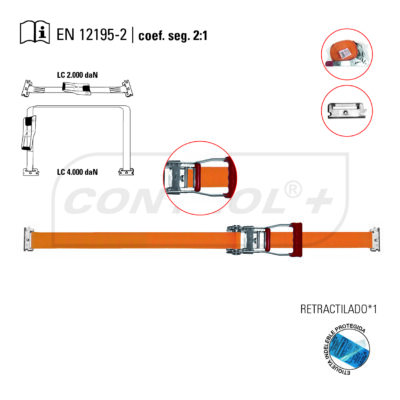 Tensor Gancho Raíl para Amarre de Carga – 4.000 KG 4.5 Metros 50mm | Patacho | Control+