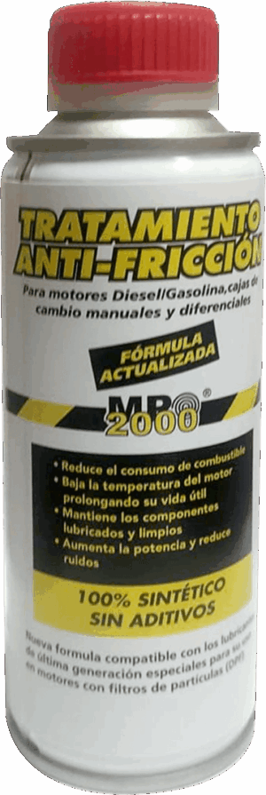 Botella de 250ml del tratamiento antifricción para metales MP2000, conocido como Pata Negra.