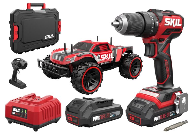 kit-taladro-skil-3075-coche-rc-pwrcore-20 Kit de taladro percutor SKIL 3075 y coche teledirigido que comparten la misma batería de 20V.
