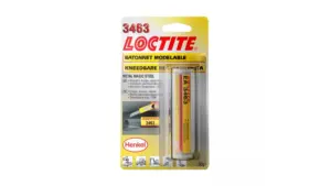 Barra de masilla epóxica bicomponente Loctite EA 3463 de 50g con carga de acero para reparaciones metálicas rápidas.