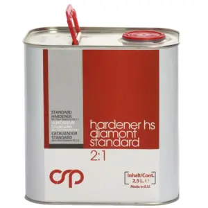 Lata metálica de 2,5 litros de catalizador Hardener HS Diamont Standard de Carsystem para barniz acrílico de automoción.