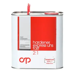 Lata metálica de 2,5 litros de catalizador rápido Hardener Fast UHS de Carsystem para barniz acrílico de automoción.