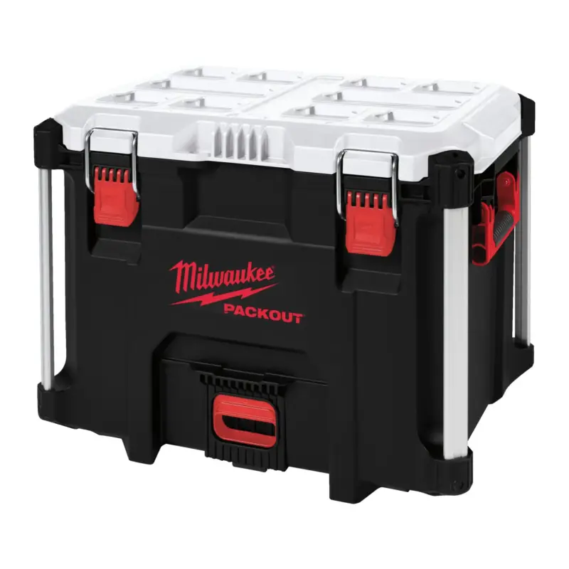 Nevera rígida de gran capacidad Milwaukee PACKOUT XL Cooler de 38 litros con cierres de presión frontales y esquinas reforzadas.