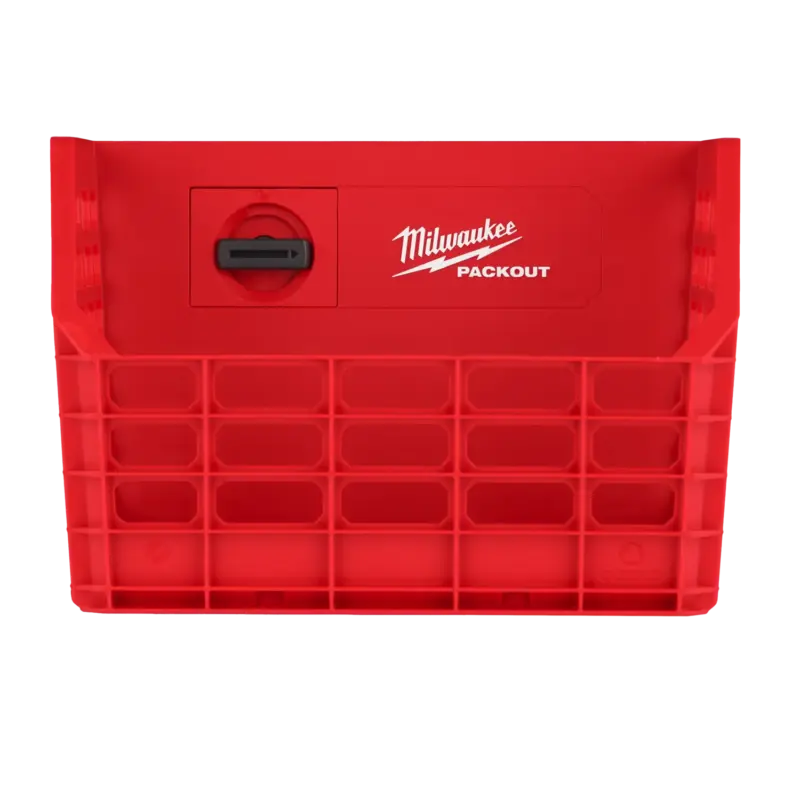 caja-de-herramientas-cesta-rejilla-wire-basket-milwaukee-packout-4932493379.webp Cesta de rejilla metálica negra Milwaukee PACKOUT Wire Basket con guías plásticas de montaje trasero y estructura calada de alambre.