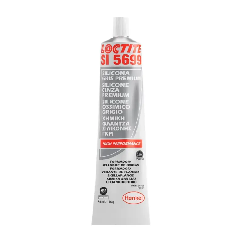 Tubo de 80ml de formador de juntas de silicona gris Loctite SI 5699, resistente al aceite.