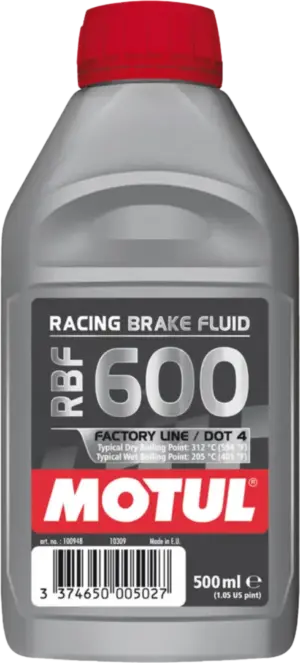Botella de 500ml de líquido de frenos de competición Motul RBF 600.