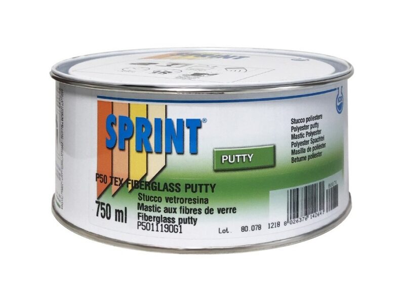 Bote de 750ml de masilla de poliéster con fibra de vidrio P50 TEX marca Sprint.